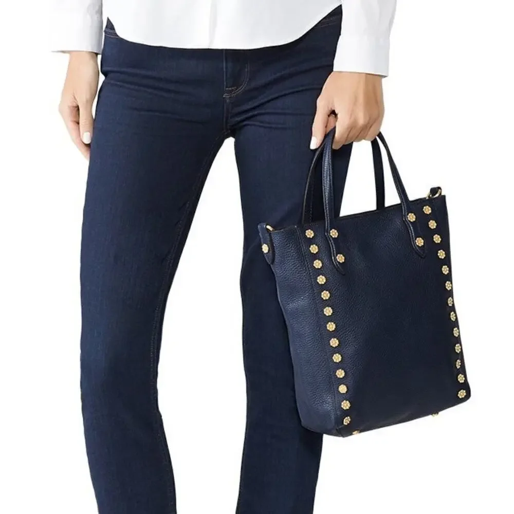 ANNABEL INGALL Leather Daisy Stud Tote in Navy - $465.